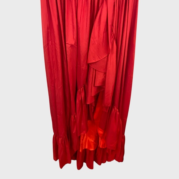 Mac Duggal NEW Red Asymmetrical Ruffle Hem Bow Detail Maxi Gown Size 12 - Picture 6 of 10